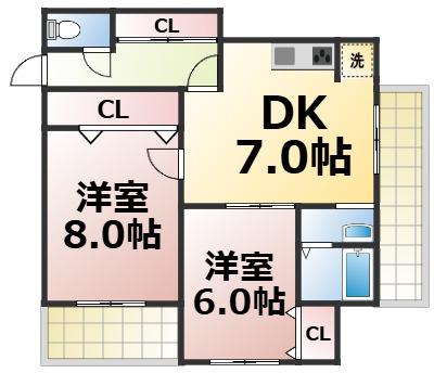サンフィールド(2DK/2階)の間取り写真