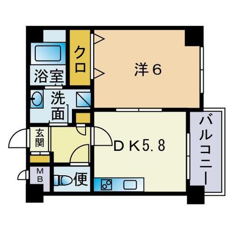 グランバーグ天神(1DK/6階)の間取り写真