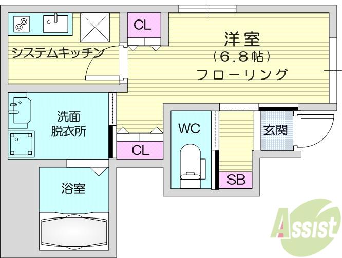 アビタシオン郡山(1K/1階)の間取り写真