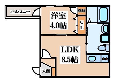 LUMIERE長瀬(1LDK/2階)の間取り写真