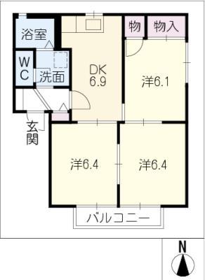 セントフォーレス D(3DK/1階)の間取り写真