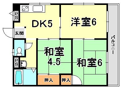 上祇園ハイツ(3DK/1階)の間取り写真