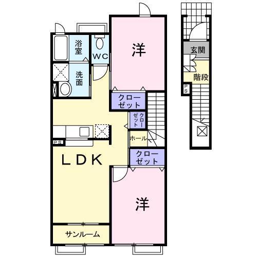 クレスト櫻(2LDK/2階)の間取り写真