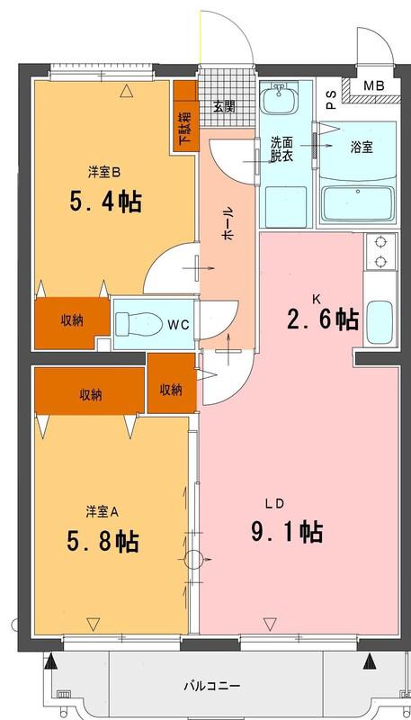 プランドール柳原(2LDK/2階)の間取り写真
