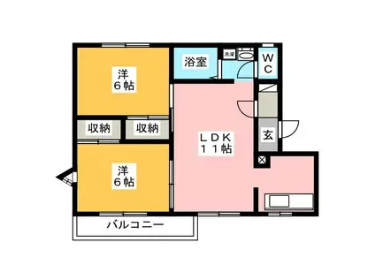 ベルテ西川(2LDK/2階)の間取り写真