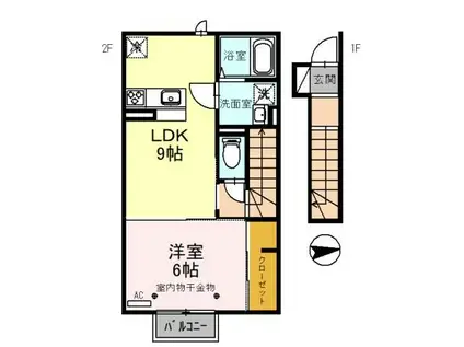 D-ROOM水落町(1LDK/2階)の間取り写真