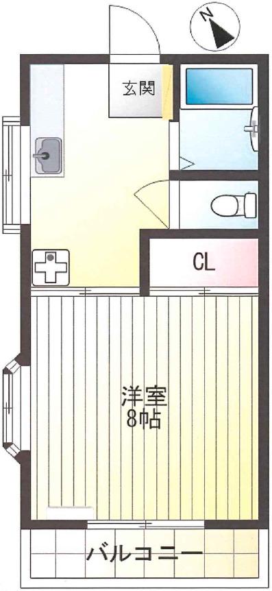 ヤングハイム棟A(1K/2階)の間取り写真