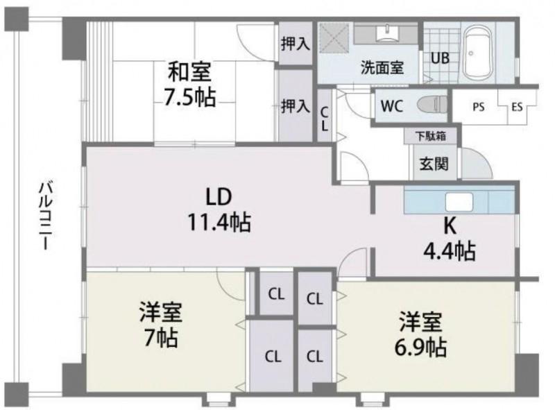 L-PLACE KAIZUKA(3LDK/8階)の間取り写真