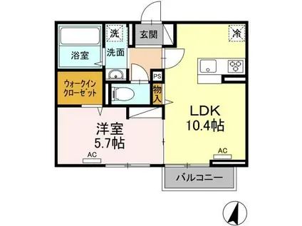 エスポワール B(1LDK/2階)の間取り写真