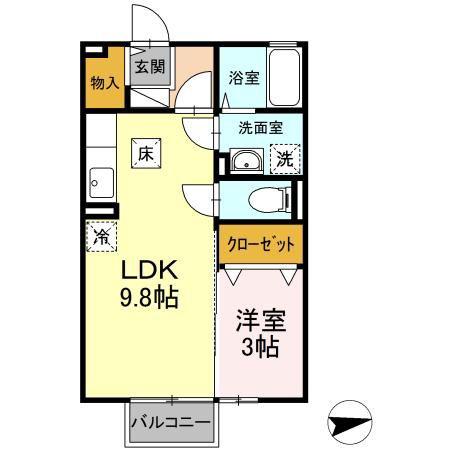 セジュール高本(1LDK/1階)の間取り写真