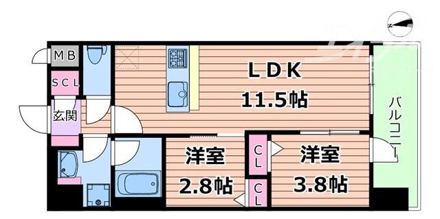 スプランディッド大阪イースト(2LDK/10階)の間取り写真