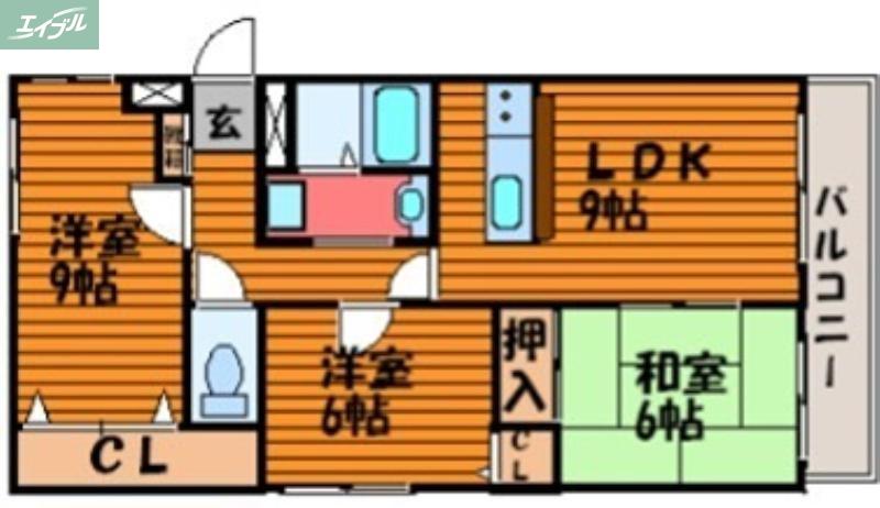ＪＲ吉備線 備前三門駅 徒歩28分 5階建 築30年(3LDK/4階)の間取り写真