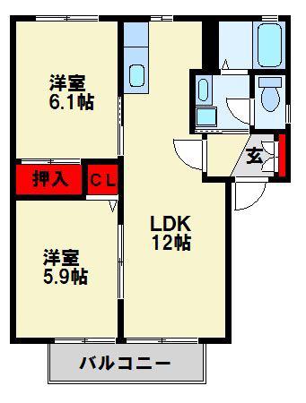 アンジェリカ  B棟(2LDK/1階)の間取り写真