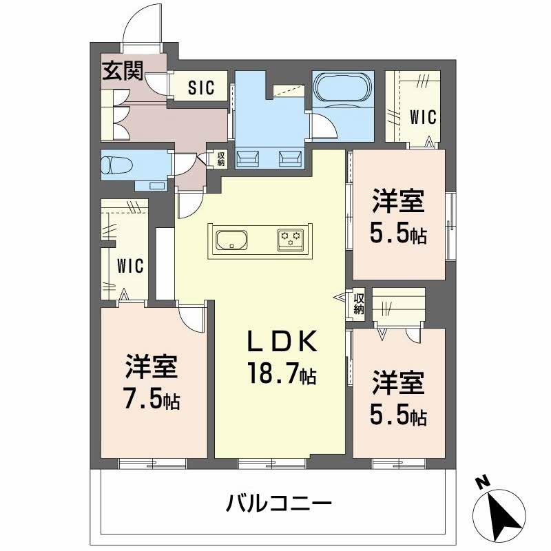 クレイエール(3LDK/2階)の間取り写真