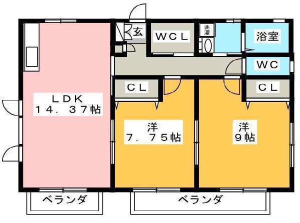 カーサ亮(2LDK/2階)の間取り写真