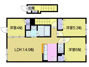 グレイス上野幌C(3LDK/2階)の間取り写真