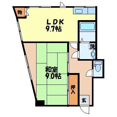 横内マンション(1LDK/2階)の間取り写真