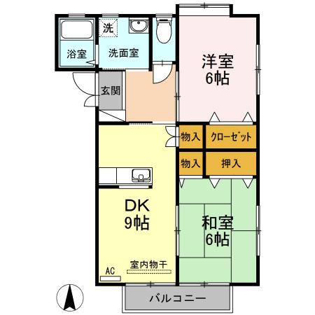 ラフィーネ B(2DK/2階)の間取り写真