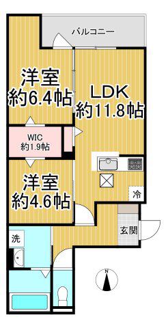 RIKO塚口(2LDK/1階)の間取り写真