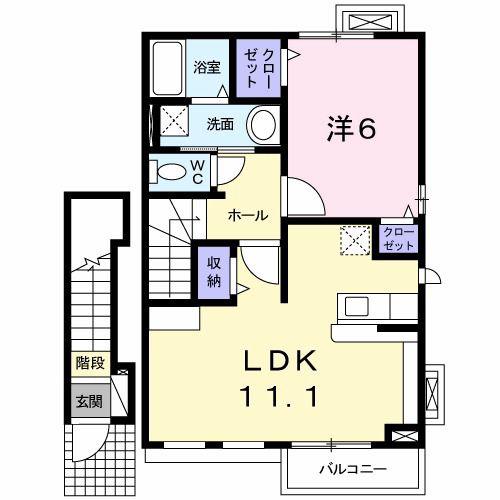 エスポワール(1LDK/2階)の間取り写真
