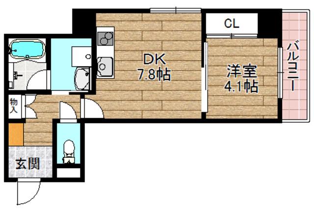 山崎マンション16高槻芥川(1DK/2階)の間取り写真