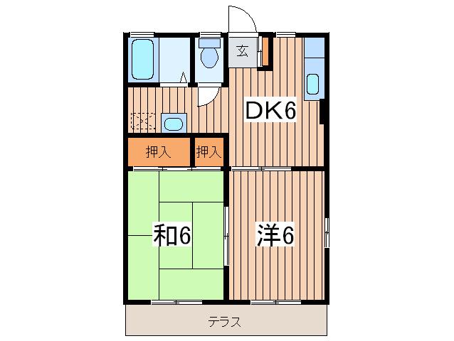 エスポワールカワト(2DK/1階)の間取り写真