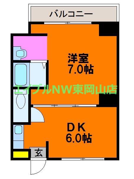 ヴィラナリー備前1号棟(1DK/3階)の間取り写真