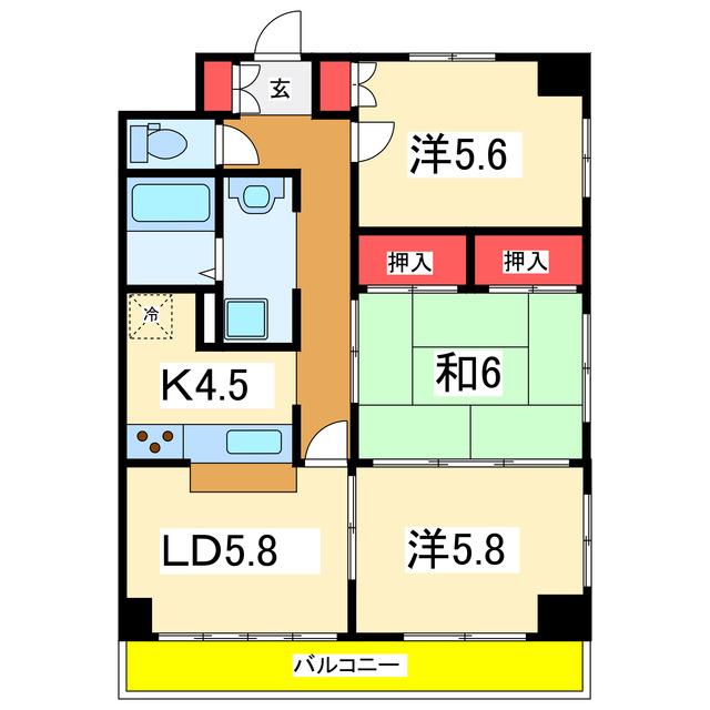 ハイム上所(3LDK/4階)の間取り写真