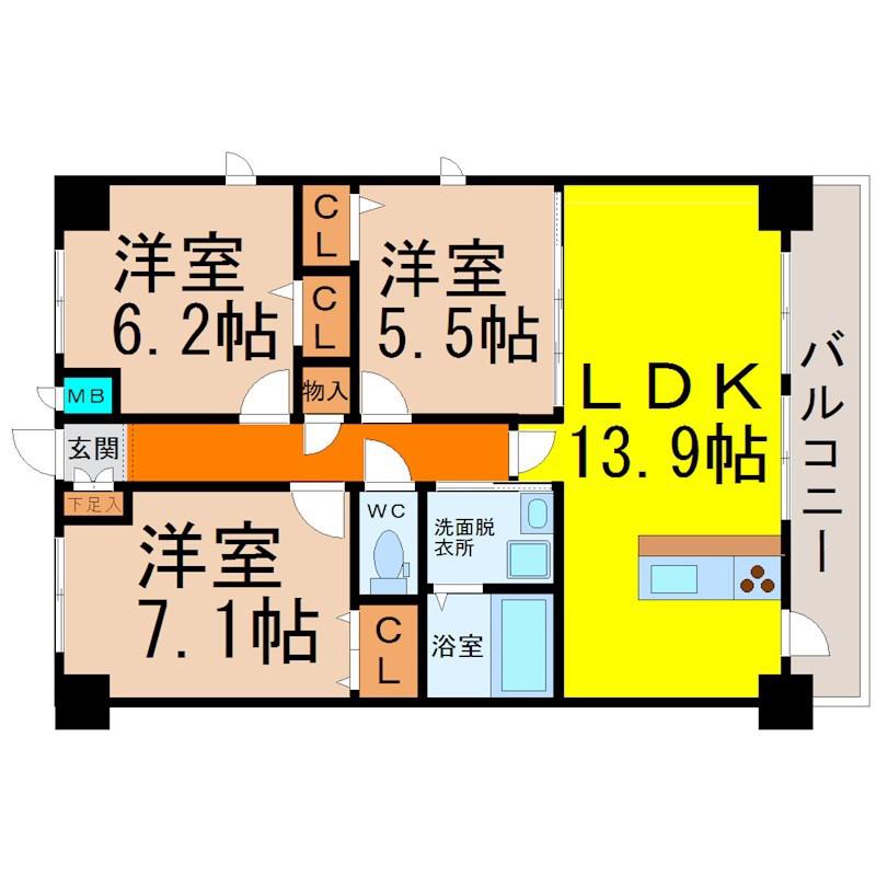 プログレッソ志賀公園(3LDK/2階)の間取り写真