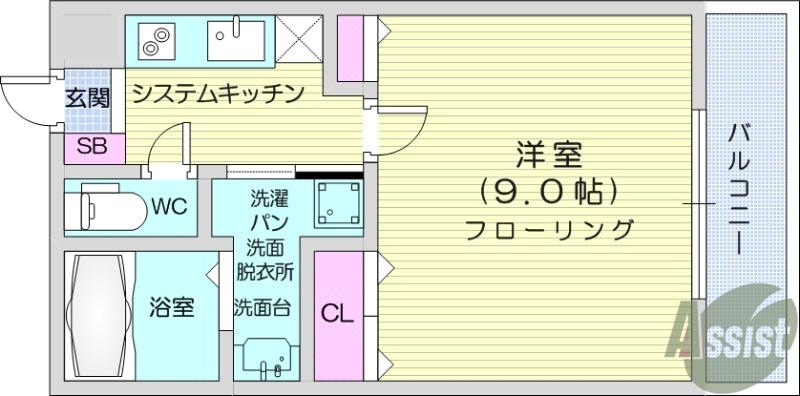 SKY TERRACE MARUSHO(1K/6階)の間取り写真