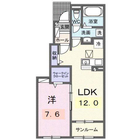 プラシード・KUROSU(1LDK/1階)の間取り写真