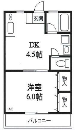 ユタカハイムIII(1DK/1階)の間取り写真