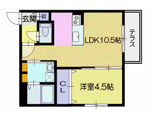 ルポール本通(1LDK/1階)の間取り写真