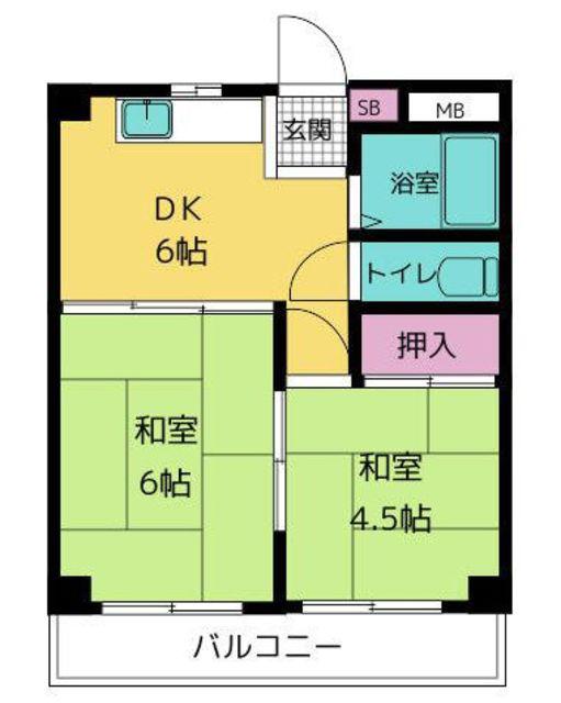シャトレ高山(2DK/1階)の間取り写真