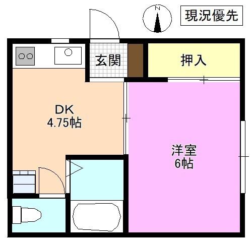 メープル大友(1DK/2階)の間取り写真