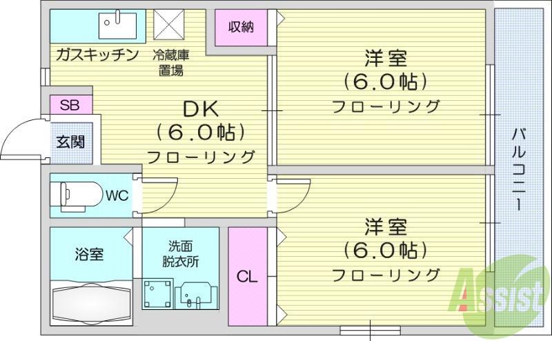 シルフハイム(2DK/2階)の間取り写真