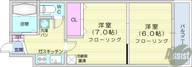 イーグルハイツ宮町(2K/3階)の間取り写真