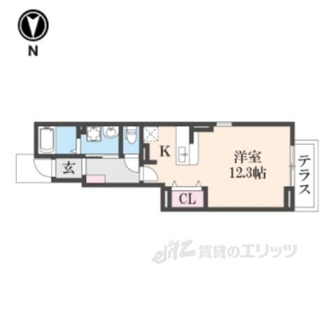 ポンテリブロK・Ⅱ(ワンルーム/1階)の間取り写真