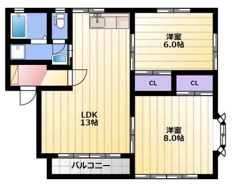 ブッシュクローバー(2LDK/2階)の間取り写真