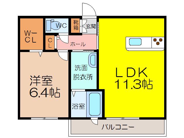 シャーメゾン佐嘉城内B(1LDK/1階)の間取り写真