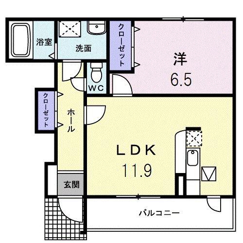 ジェルメB(1LDK/1階)の間取り写真