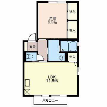 夢見荘(1LDK/2階)の間取り写真