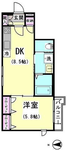 ディアコートU(1LDK/2階)の間取り写真