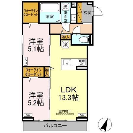 D-ROOM末広I B(2LDK/2階)の間取り写真