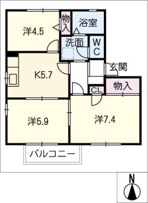 プリメーロ八王子(3K/2階)の間取り写真