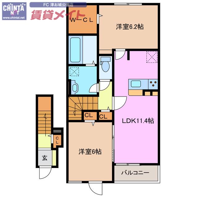HALO C棟(2LDK/2階)の間取り写真