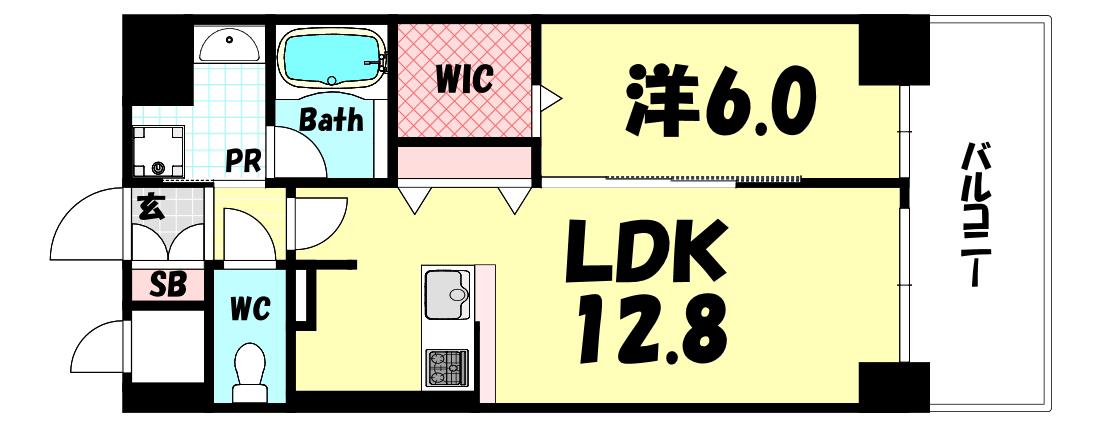 ラ フィエスタ新神戸(1LDK/7階)の間取り写真