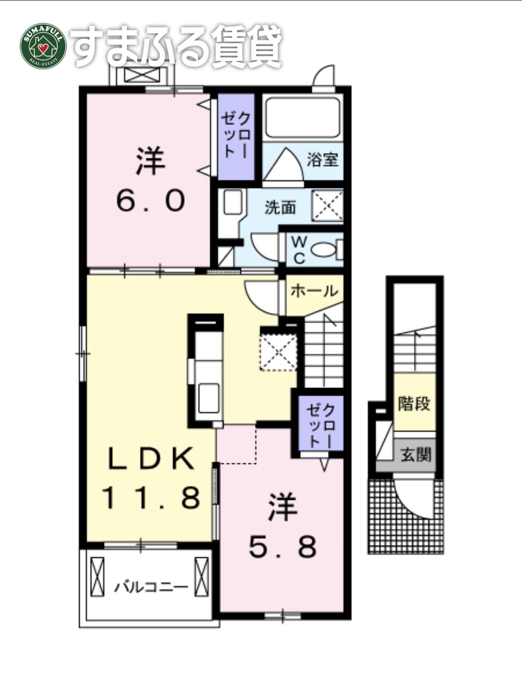 エレガンス今川II(2LDK/2階)の間取り写真