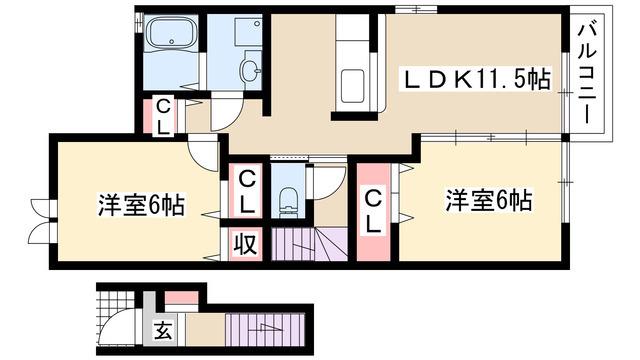 ウエスト・モイI(2LDK/2階)の間取り写真