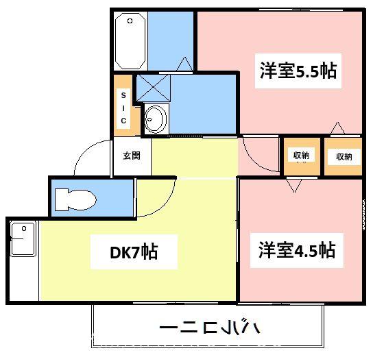 サカイハイツC(2DK/2階)の間取り写真